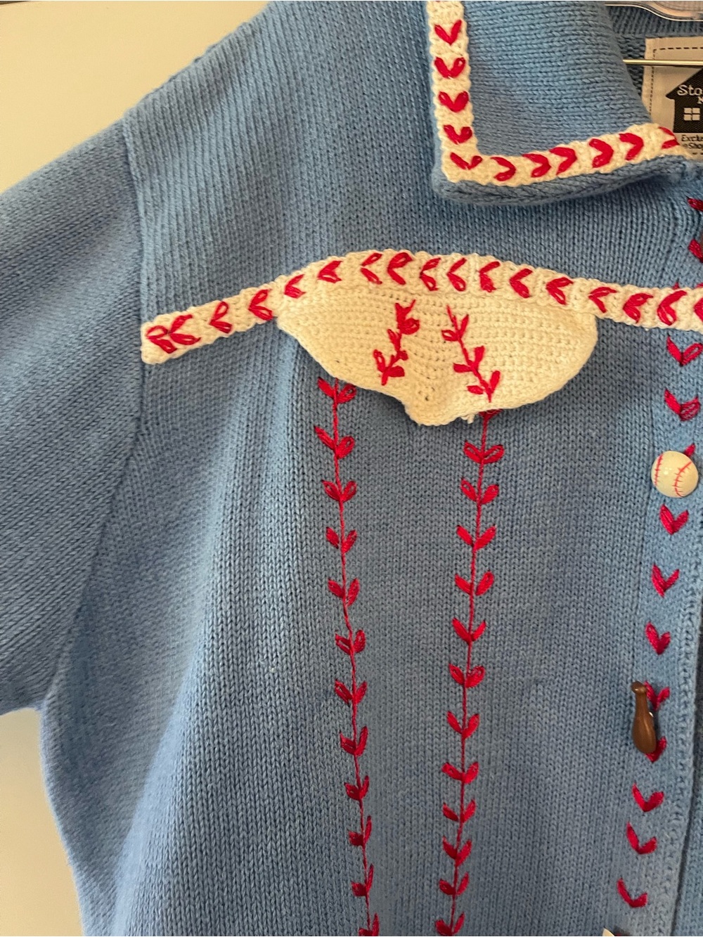 Vintage Storybook Knits Baseball US Flag  Sweater, Size Large - Picture 4 of 8